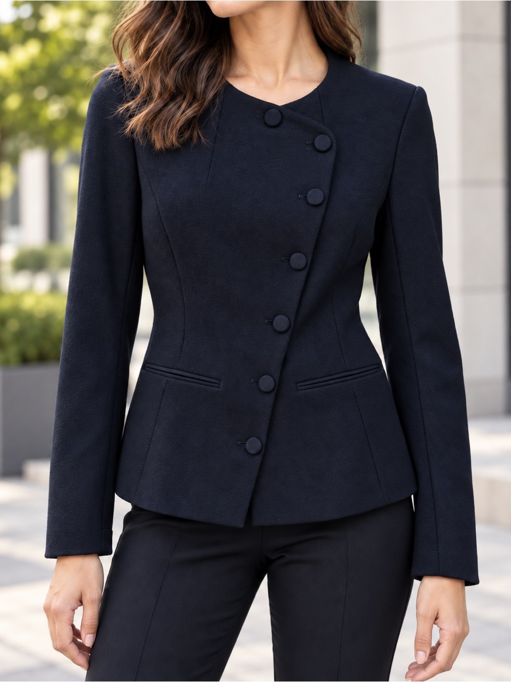 Zara Asymmetrical Button Peplum Blazer Size S Dark Navy Blue